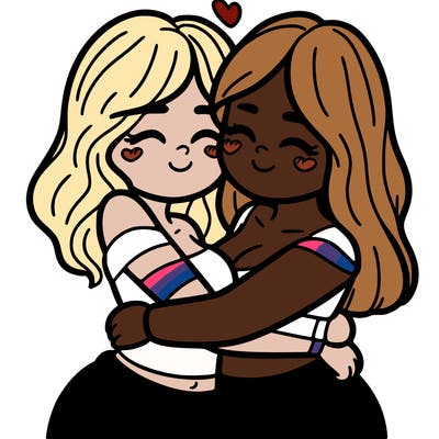 two females (pride month) hugging