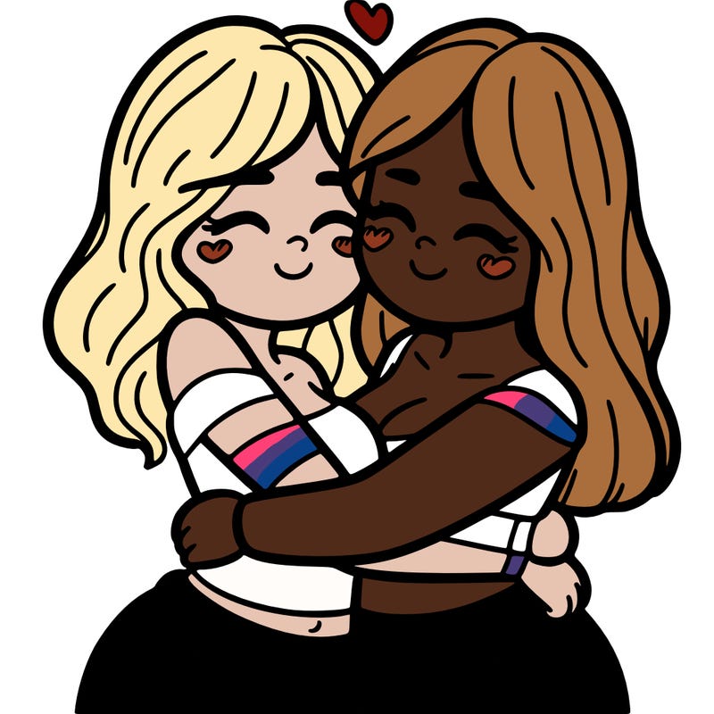 two females (pride month) hugging