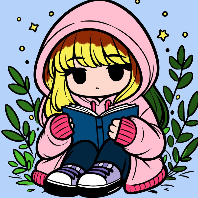 girl in oversized hoodie reading a book