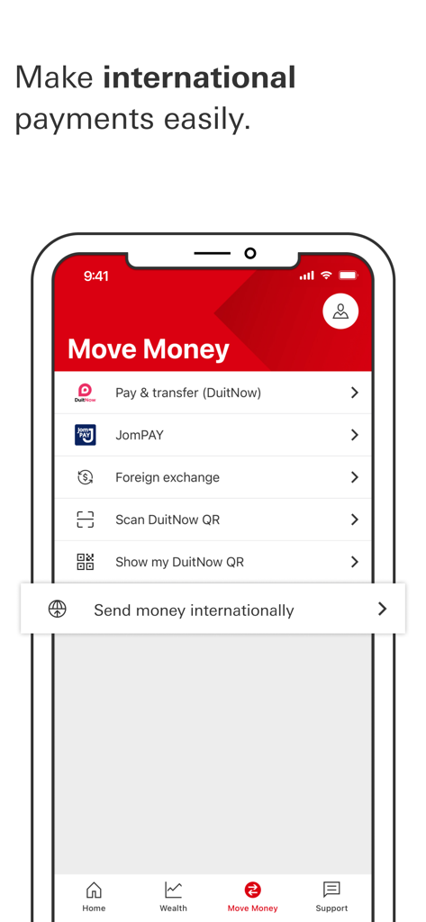 HSBC Malaysia - HSBC Malaysia app interface for international money transfers and foreign exchange