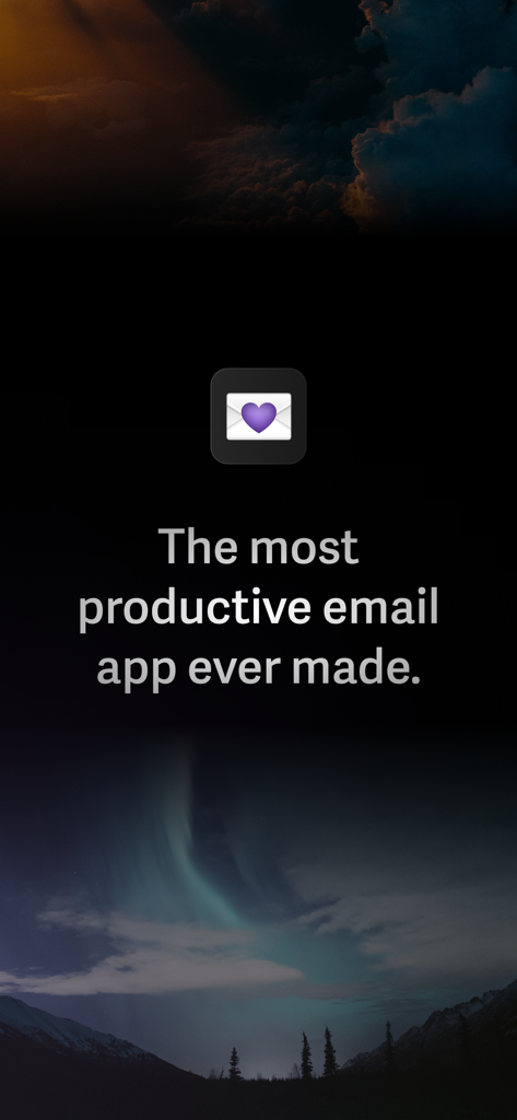 Superhuman Mail splash screen with the tagline The most productive email app ever made