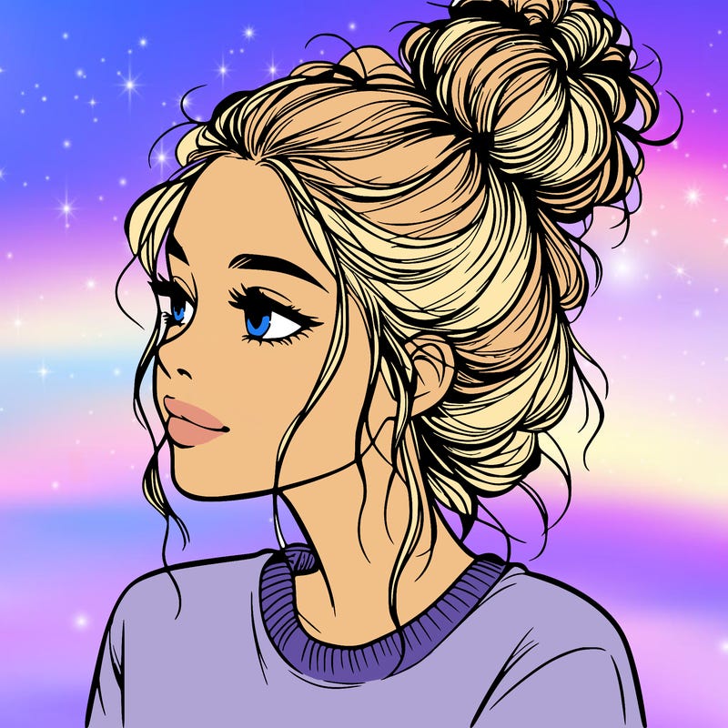 a realistic girl with a messy bun