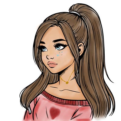 realistic girl with a high ponytail