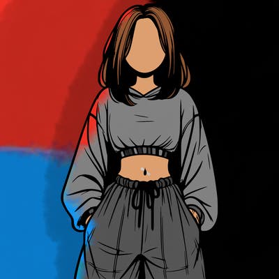 realistic girl faceless with baggy pants and a crop top