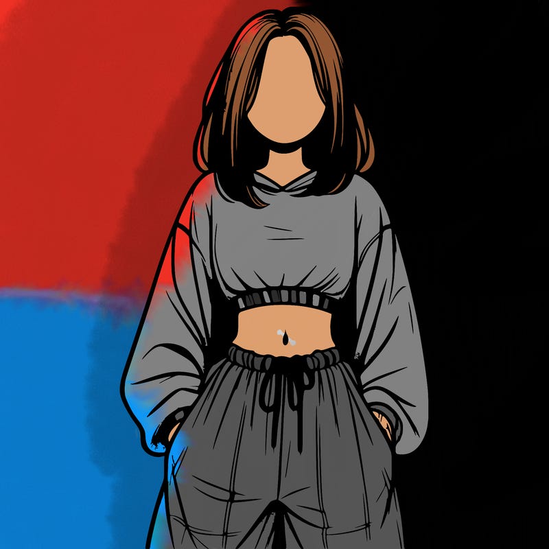 realistic girl faceless with baggy pants and a crop top
