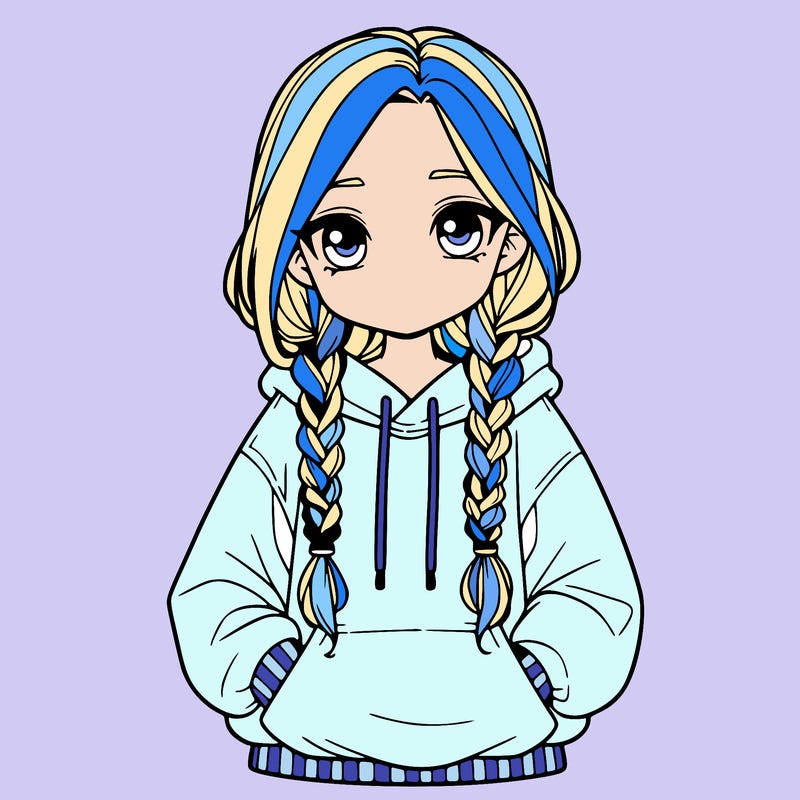 a realistic girl with a oversized hoodie and she has braids