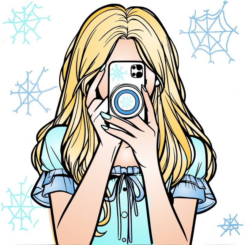 a realistic girl holding her phone taking pictures