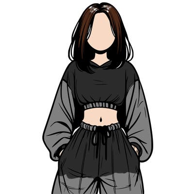 realistic girl faceless with baggy pants and a crop top