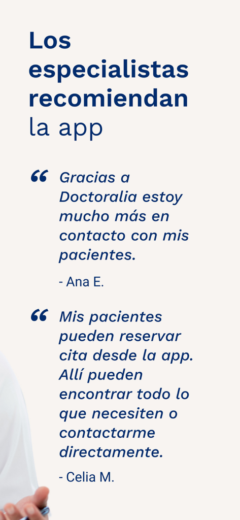 Doctoralia - Mexico - Doctoralia Mexico 앱을 사용하여 예약을 하고 환자에게 연락하는 것을 추천하는 의료 전문가의 추천사