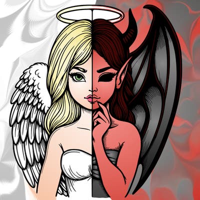 realistic angel half demon