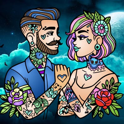 couple in love with tattoos