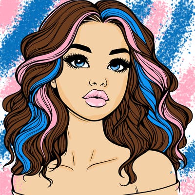 realistic girl with wavy hair and lips