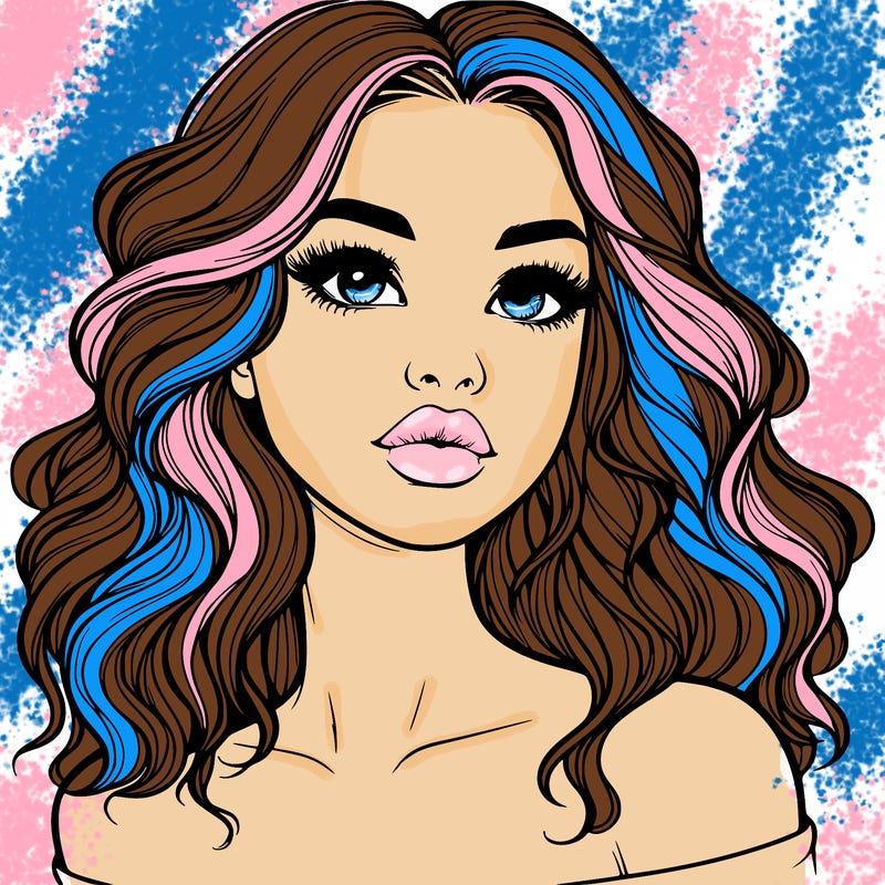realistic girl with wavy hair and lips