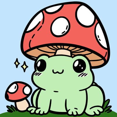 a cute frog with a mushroom hat