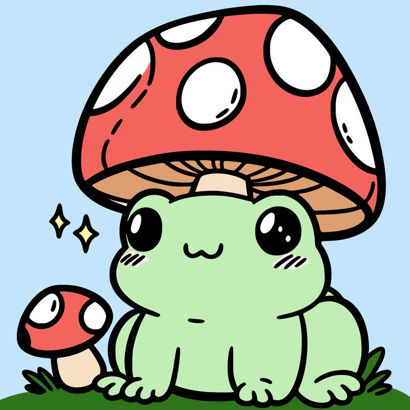 a cute frog with a mushroom hat