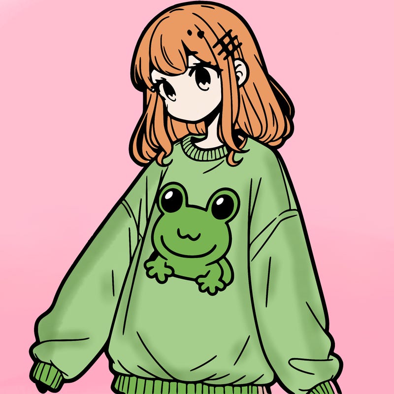 girl wearing frogging sweatshirt