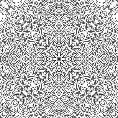 Discover the mesmerizing beauty of kaleidoscope patterns with this intricate radial design, perfect for a relaxing and engaging coloring experience. Explore symmetrical shapes and fine lines, transforming this blank canvas into a vibrant masterpiece.
