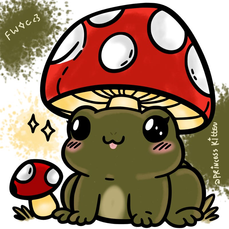 a cute frog with a mushroom hat