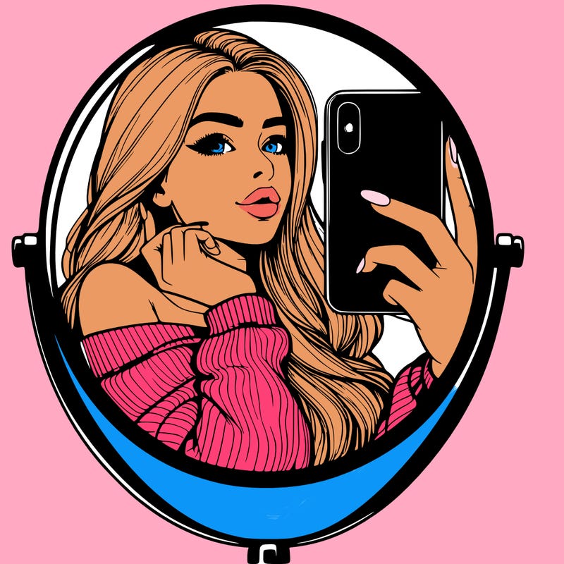 realistic girl taking mirror selfie beautiful