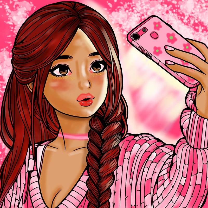realistic girl, taking a selfie