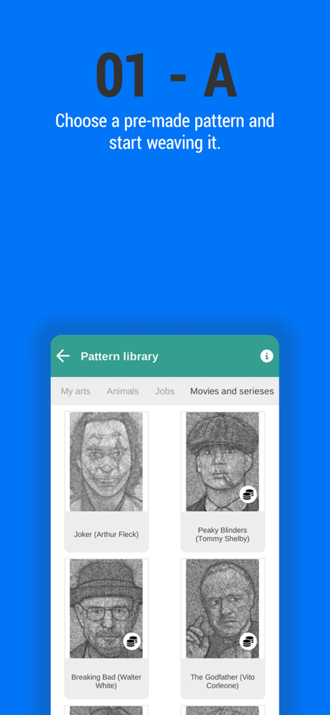 String Art DIY - A library of pre-made string art patterns featuring movie and series characters in the String Art DIY app