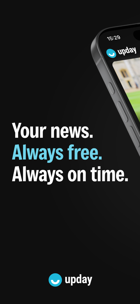 upday app screenshot with the slogan Your news Always free Always on time