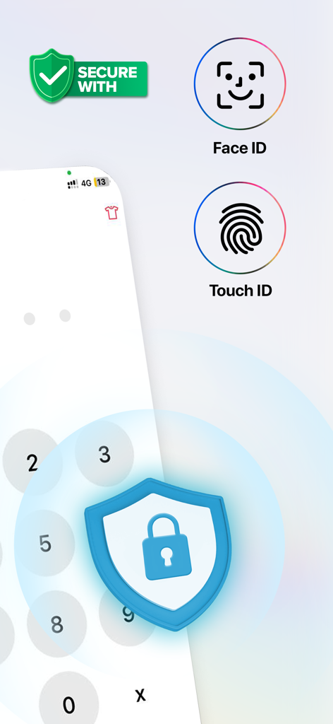 iVault: Hide Photos & Videos - iVault app interface showing Face ID and Touch ID biometric security options for private photos