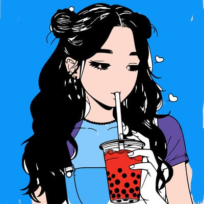 aesthetic realistic girl with boba