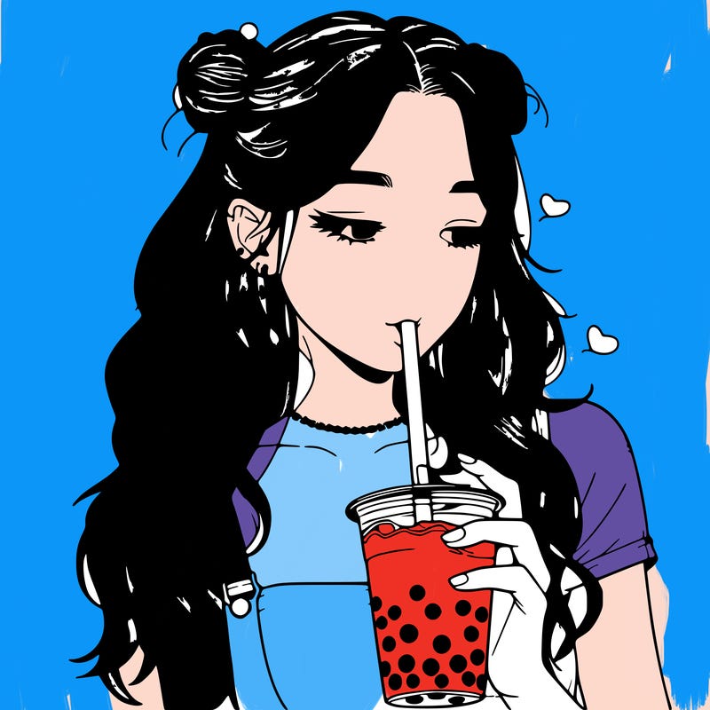 aesthetic realistic girl with boba
