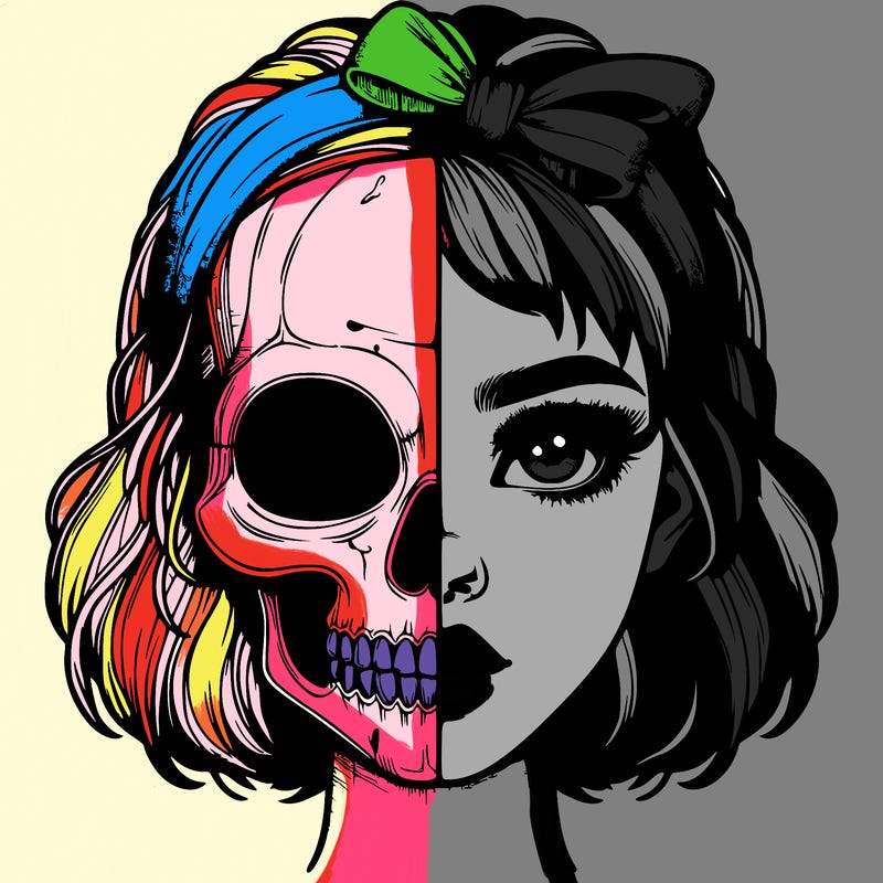 realistic girl with half skull mask