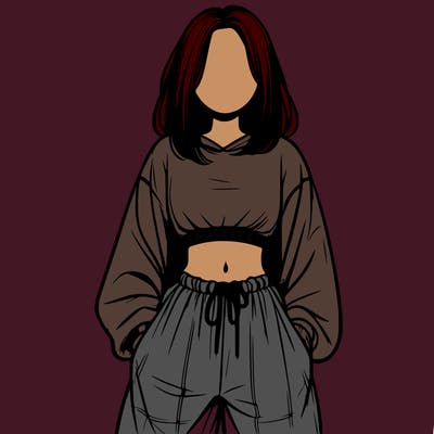 realistic girl faceless with baggy pants and a crop top