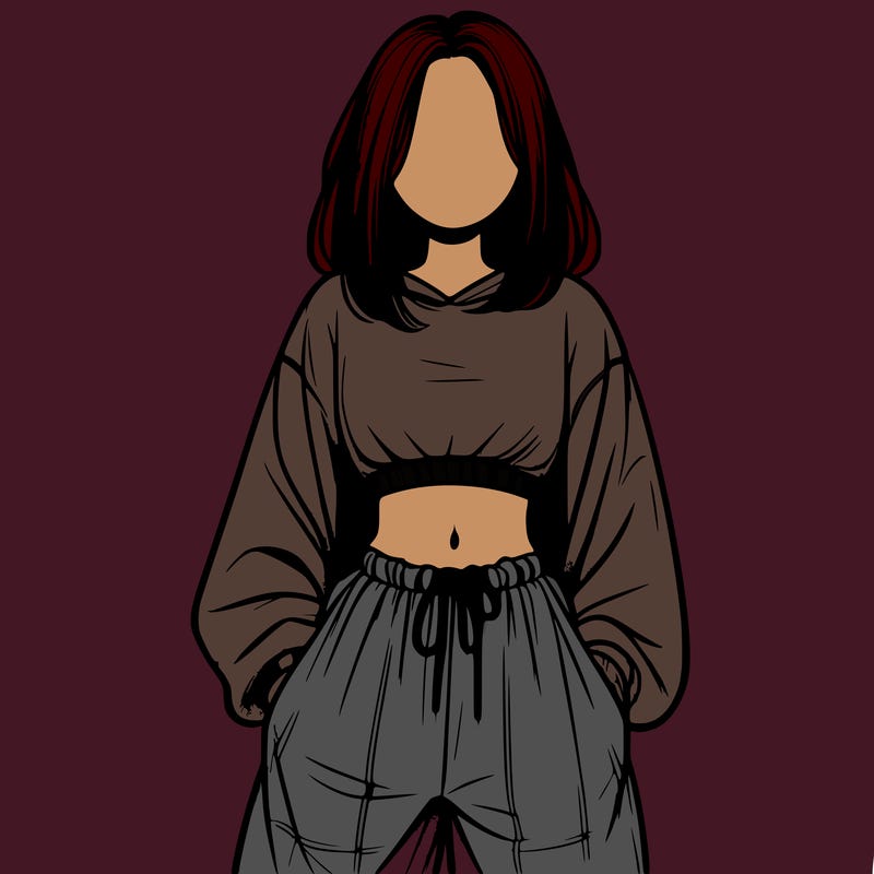 realistic girl faceless with baggy pants and a crop top