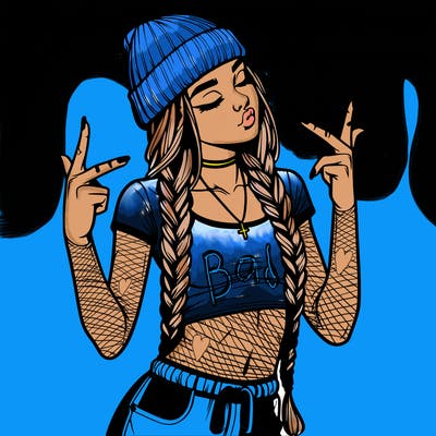 realistic teenage girl with braids and a beanie and crop top doing 🫶🏼