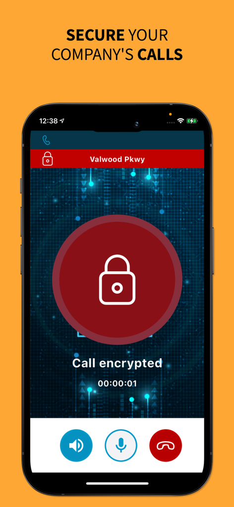 KSE Kripteria app interface showing an active encrypted business call with a lock icon and secure communication status