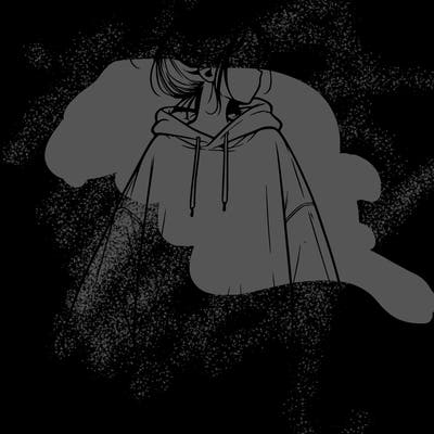 realistic girl with a oversized sweatshirt on and a bun