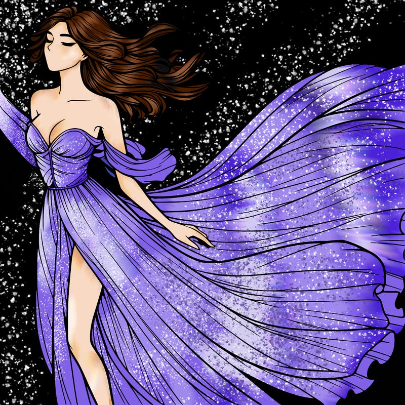 realistic woman in dress flowing the the wind