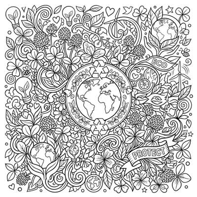 Dive into a world where nature meets responsibility with this engaging Wild Clover and Earth Day coloring page. It's a perfect blend of intricate botanicals and powerful environmental messages, ready for your creative touch.