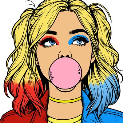 realististic girl blowing bubble -gum