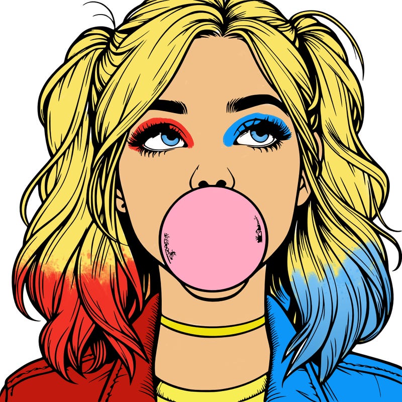 realististic girl blowing bubble -gum