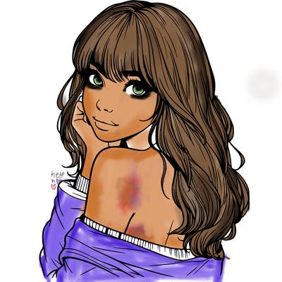 realistic girl with bangs looking over her shoulder