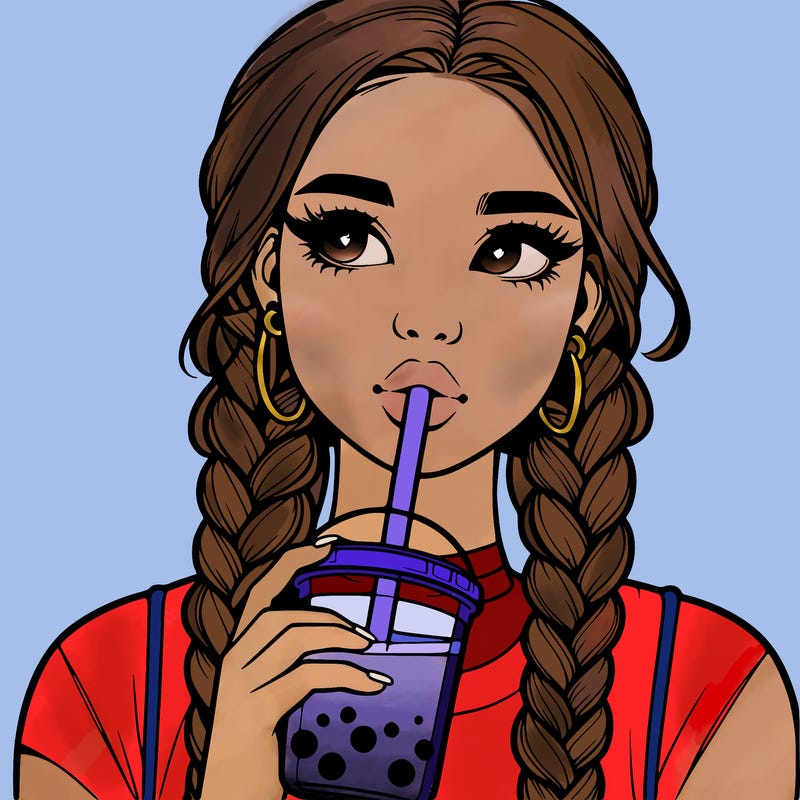 realistic girl with braided hair drinking boba