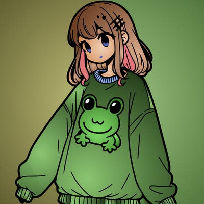 girl wearing frogging sweatshirt