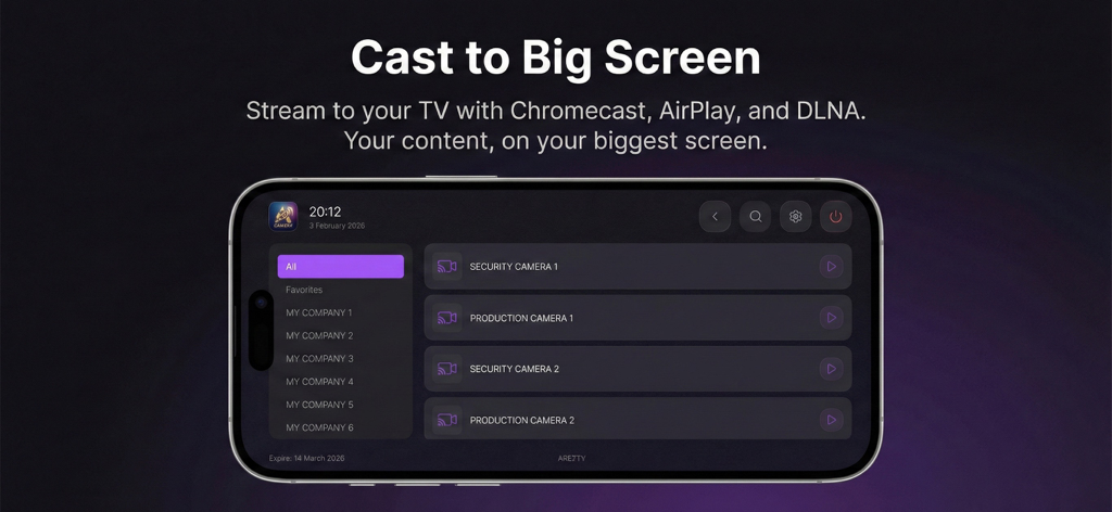 AREZTV IPTV Media Player app interface on iPhone showcasing the cast to big screen functionality