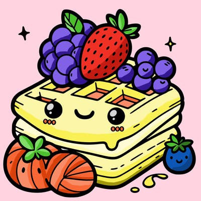 simple waffle with fruit