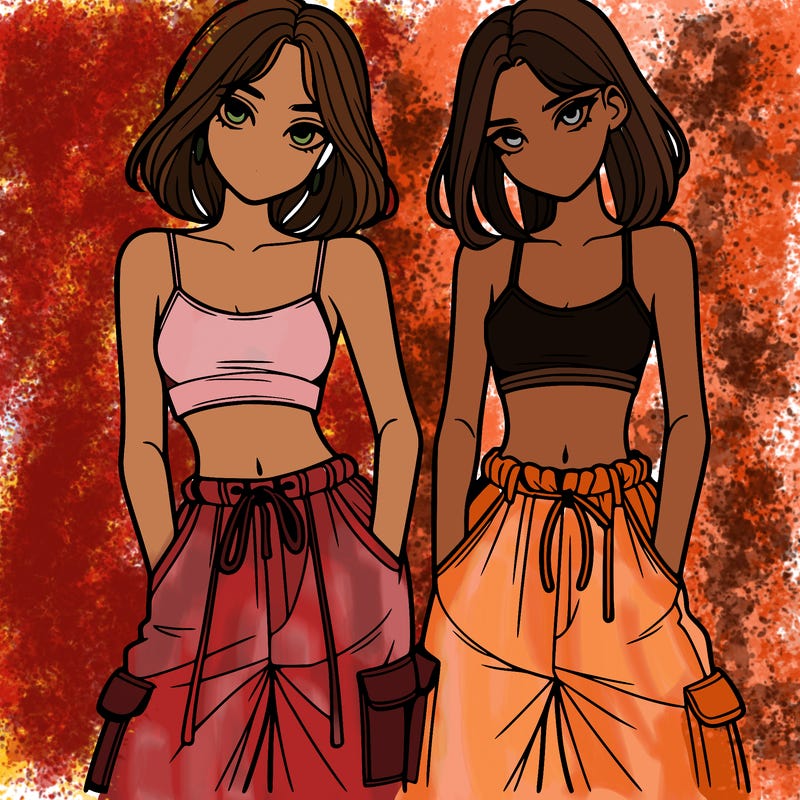 two girls with crop top with baggy pants