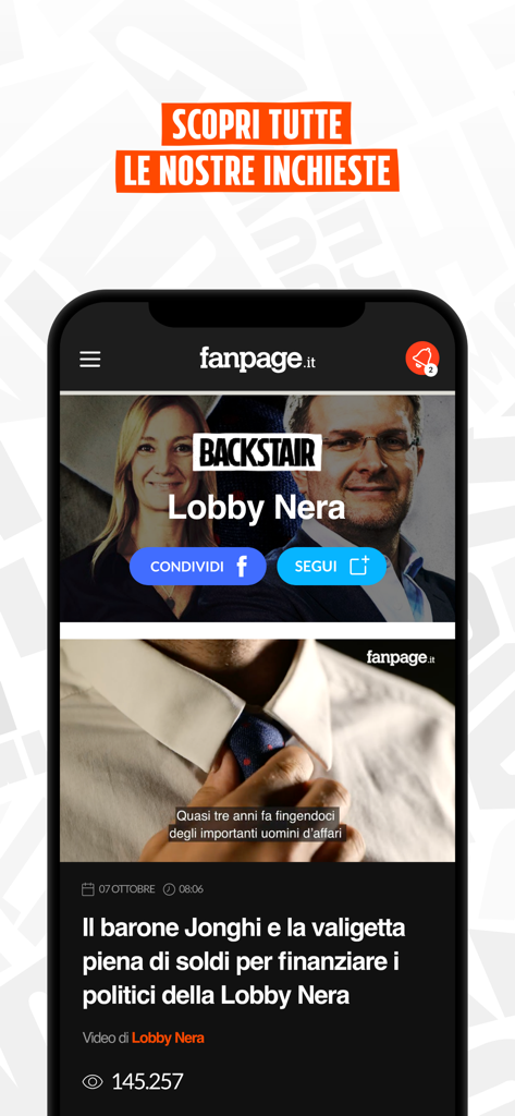 Fanpage - Fanpage app interface displaying a news investigation report