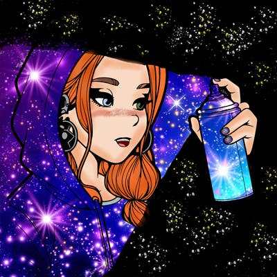 a realistic girl, spray painting