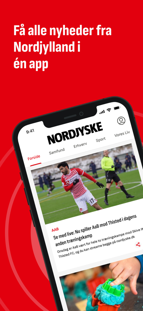 Nordjyske - The Nordjyske mobile app displaying a local news feed and sports headlines from North Jutland on an iPhone.