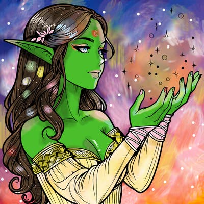 realistic elf girl doing magic