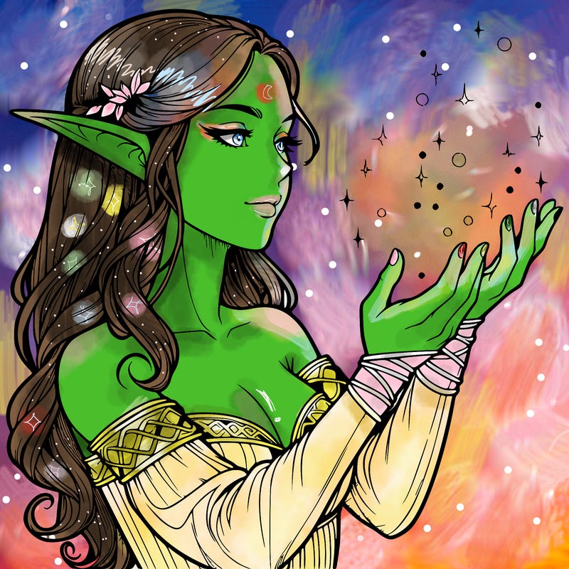 realistic elf girl doing magic